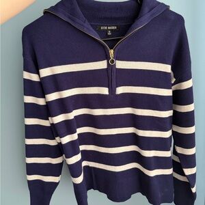 Steve Madden Navy & White Striped Half-Zip Pullover